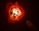 Illustration montrant une naine rouge et une planète.