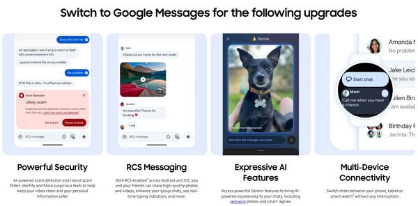 Samsung indique que le passage à Google Messages apporte ces améliorations.