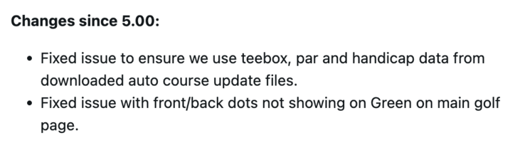 Le journal des modifications du logiciel système 5.10 pour la smartwatch Garmin Approach S12. (Source de l'image : capture d'écran d'un message sur le forum Garmin)