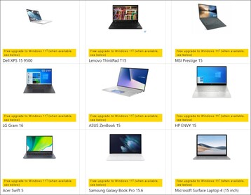 Sélection d'ordinateurs portables compatibles avec Windows 11. (Image source : Microsoft)