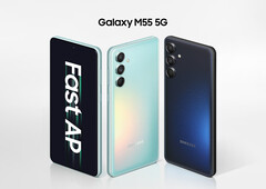 Samsung a conçu le Galaxy M55 dans des finitions vertes et bleues (Source de l&#039;image : Samsung)