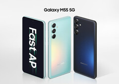 Samsung a conçu le Galaxy M55 dans des finitions vertes et bleues (Source de l'image : Samsung)