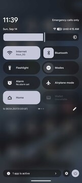 Ombre de notification avec réglages rapides