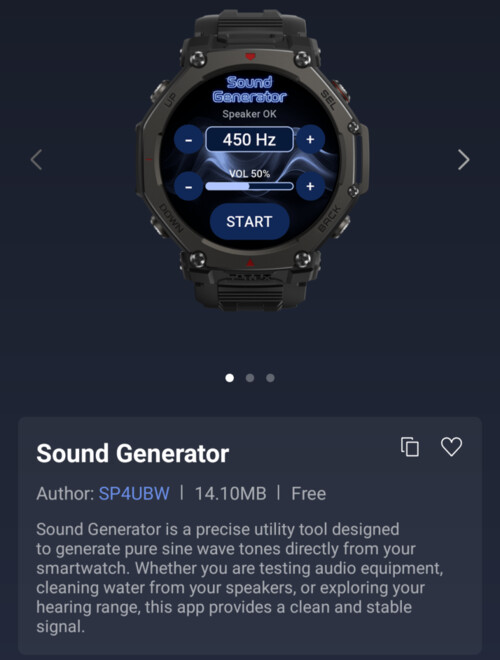 L'application Sound Generator Mini pour les smartwatches Amazfit