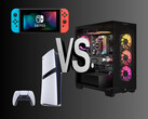 Graphique des jeux sur PC par rapport aux jeux sur consoles (Source de l'image : Nintendo of America, Sony PlayStation, Corsair Gaming avec modifications)