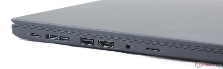 Côté gauche : USB C Gen. 1, USB C Gen. 2 + Thunderbolt 3, ThinkPad Dock, HDMI 1.4, prise jack, lecteur de carte micro SD.
