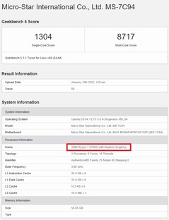 Ryzen 7 5700G. (Source de l'image : Geekbench)