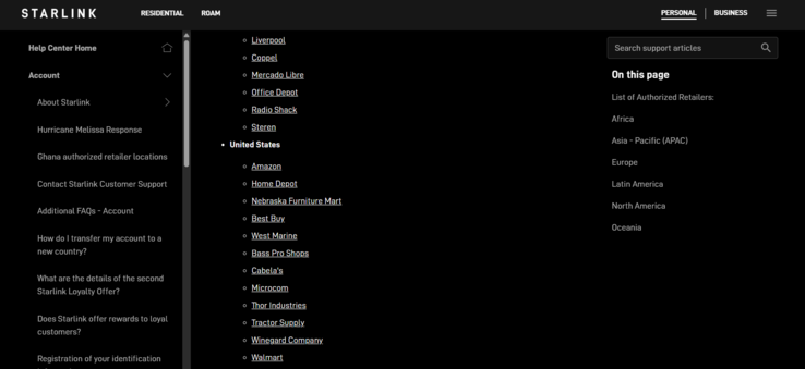 Amazon listé comme détaillant autorisé Starlink (Image Source : Starlink)