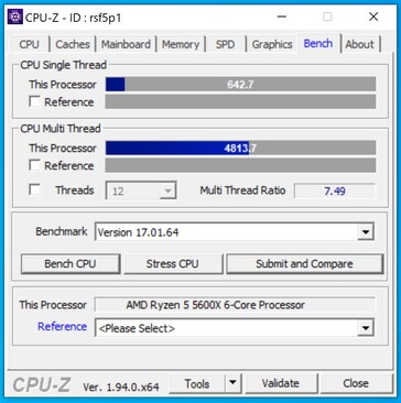 Test AMD Ryzen 5 5600X CPU-Z à un seul cœur. (Source de l'image : @GawroskiT sur Twitter)