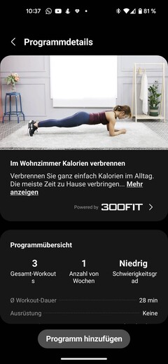 Le logiciel Samsung permet d'accéder à des programmes de fitness