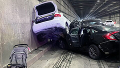 Les conséquences de la décélération soudaine de la Model S (image : California Highway Patrol)