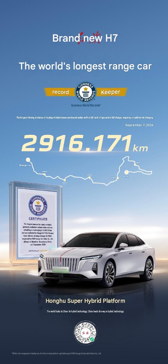 Le certificat Guinness attestant du record de la gamme Hongqi H7