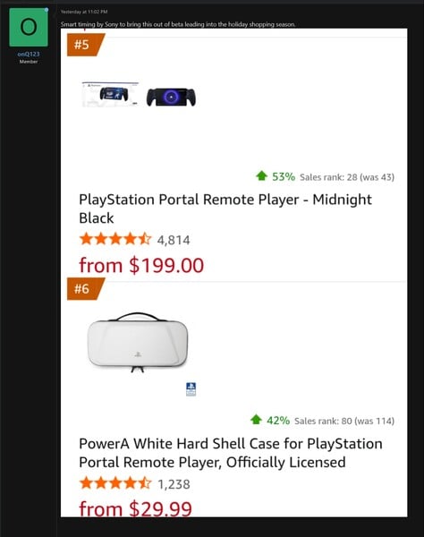 Ventes du PlayStation Portal sur Amazon (Source de l'image : capture d'écran, onQ123@NeoGaf forums)