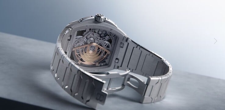 Vue arrière de la Bianchet B 1.618 UltraFino, mettant en évidence le tourbillon volant et ses subtilités mécaniques (Image source : Bianchet Official Website)
