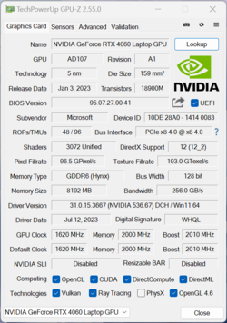 GPU-Z GeForce Ordinateur portable RTX 4060