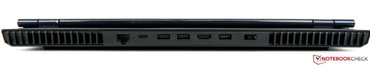 Arrière : Réseau/LAN (RJ-45), USB-C 3.2 Gen 2 (DisplayPort 1.4 et alimentation), 2 x USB-A 3.2 Gen 1, HDMI 2.1, USB-A 3.2 Gen 1, connecteur d'alimentation