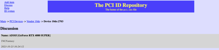(Source de l'image : PCI ID Repository)
