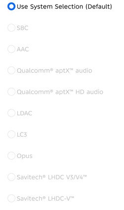 Codecs disponibles pour l'audio Bluetooth