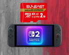 Carte MicroSD Express Suneast de 2 To montrée au-dessus de la Switch 2