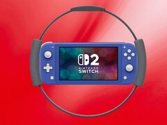 Maquette de la Switch 2 Lite entourée de la manette Ring Fit