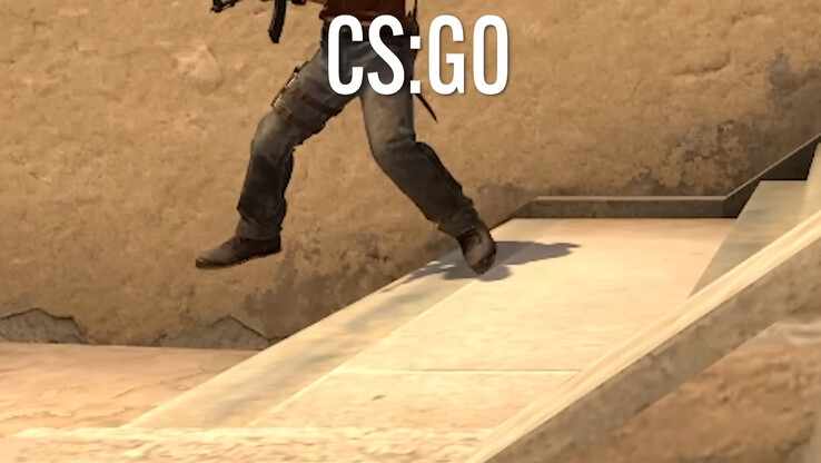 Dans Counter-Strike : Global Offensive, les pieds des personnages n'entrent pratiquement pas en contact avec les escaliers, mais suivent l'angle de la pente tout en jouant une animation de course/strap typique.