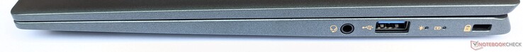 Côté droit : port audio combiné, 1x USB-A 3.2 Gen1, verrou Kensington