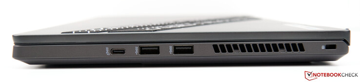 Gauche : USB-C 3.2 Gen. 2 (pas de DP, PD ou G-Sync), 2x USB-A 3.2 Gen. 1, verrou Kensington