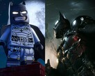 Illustration promotionnelle pour Lego Batman : Legacy of the Dark Knight à côté de l'illustration pour Batman : Arkham Knight