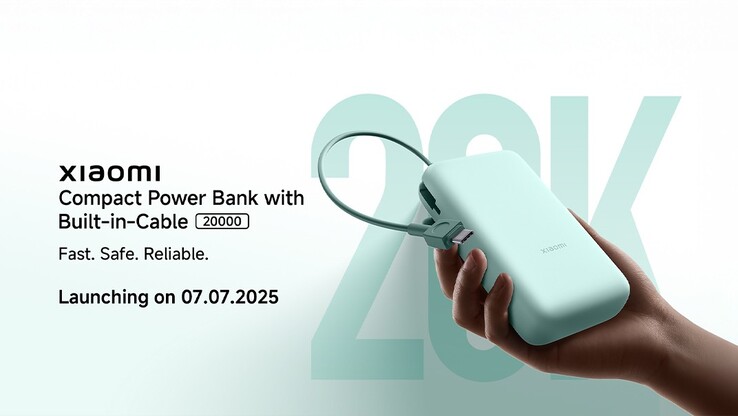 Affiche marketing pour la banque d'énergie compacte avec câble intégré 20000 en Inde. (Source de l'image : Xiaomi)