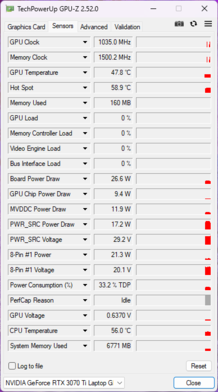 GPU-Z - GPU pour ordinateur portable Nvidia GeForce RTX 3070 Ti