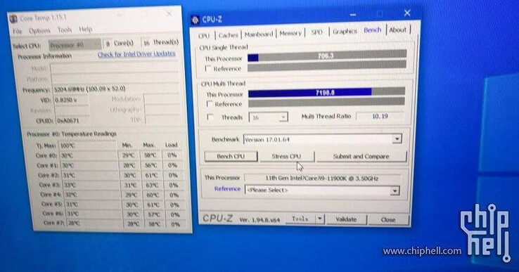 Résultats CPU-Z. (Source de l'image : Chiphell)