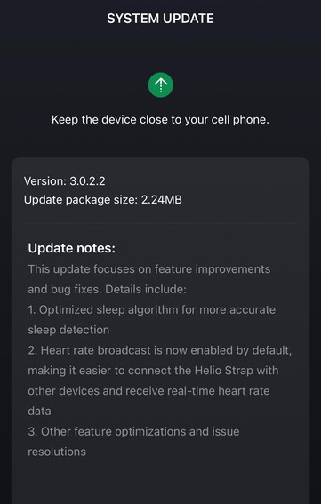 Les notes de mise à jour de la version 3.0.2.2 du logiciel pour l'Amazfit Helio Strap. (Source de l'image : u/Secure-Carrot9971 via Reddit)