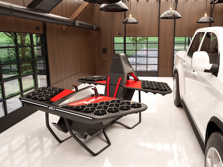 Le JetBike air speeder de Leo Flight est suffisamment petit pour être placé à l'intérieur d'un garage et être rechargé à domicile. (Source de l'image : Leo Flight)