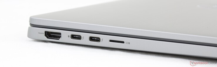 Côté gauche : HDMI 2.0, 2 USB C avec Thunderbolt 3, lecteur de carte micro SD.