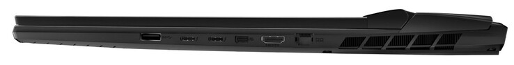 Sur la droite : USB 3.2 Gen 2 (USB-A), 2x Thunderbolt 4 (USB-C ; DisplayPort), Mini DisplayPort, HDMI, Gigabit Ethernet