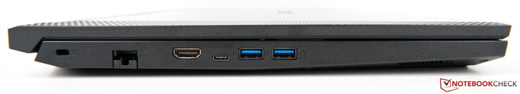 Côté gauche : verrou de sécurité Kensington, Ethernet RJ45, HDMI, USB C, 2 USB A 3.0.