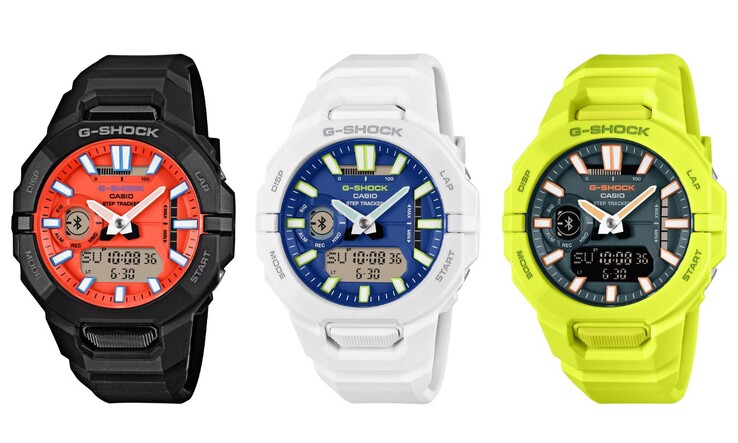 De gauche à droite : les montres Casio G-Shock GBA950-1A4, GBA950-7A2 et GBA950-9A3