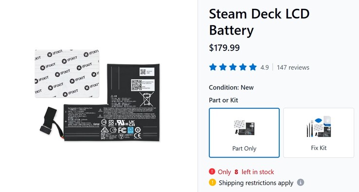 La batterie LCD de la Steam Deck répertoriée sur iFixit.