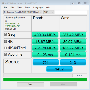 Samsung T3 USB SSD in left USB 3.0 port