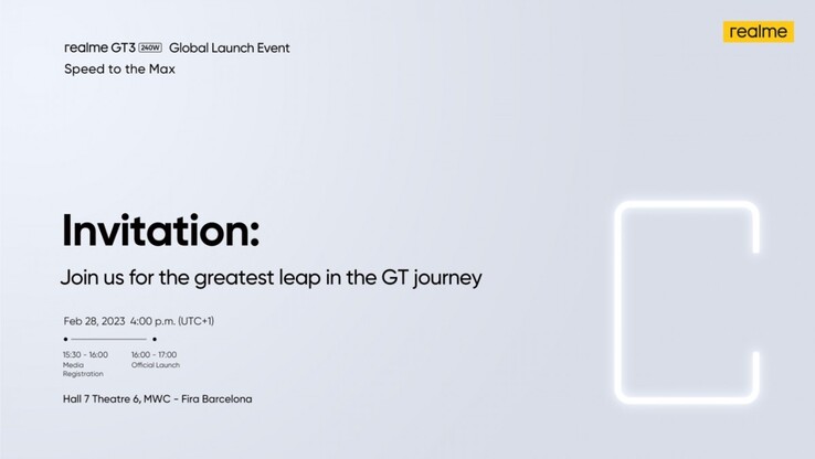 Realme affiche son annonce de lancement du GT3 240W. (Source : Realme via GSMArena)