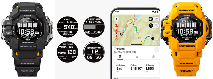 La connectivité Bluetooth permet l'analyse des données de santé et la cartographie de la randonnée par GPS. (Source : Casio)