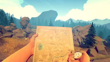Image du jeu Firewatch montrant une carte et une boussole. (Source de l'image : Steam)