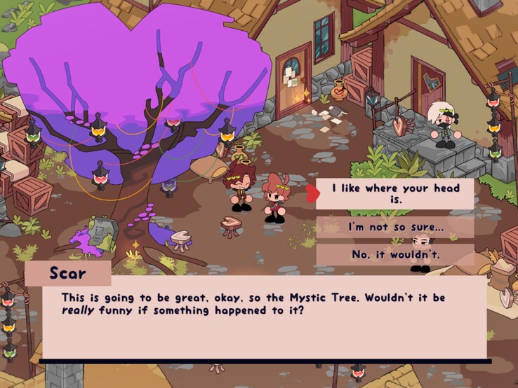 Le gameplay consiste principalement à explorer l’île dans la peau de Grian, à parler aux personnages et à chercher des secrets. (Illustration : une capture d’écran de Heartfall: A Tale in Three Lives.)