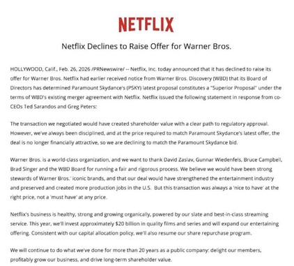 Déclaration officielle de Netflix