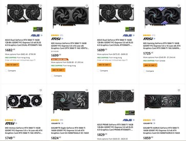 Prix de la RTX 5060 Ti 16 Go sur Newegg. (Source de l'image : Newegg)