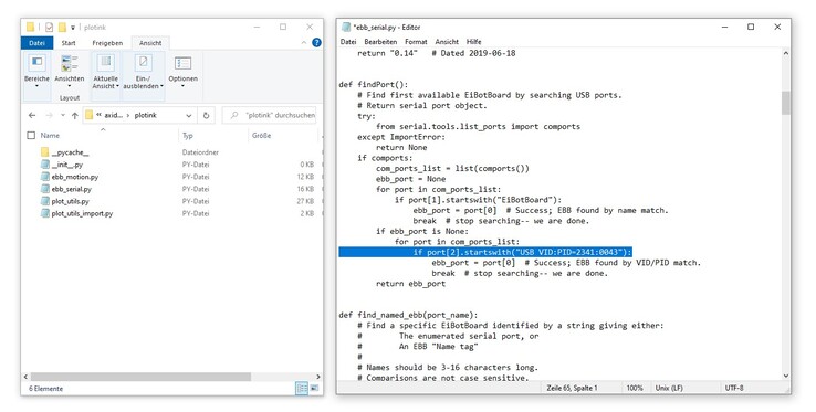 ligne modifiée dans le script Python