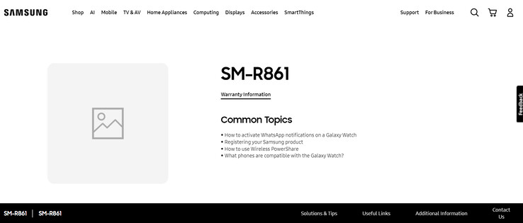RM-R861 Galaxy Watch sur la page d'assistance officielle (Image source : Samsung)