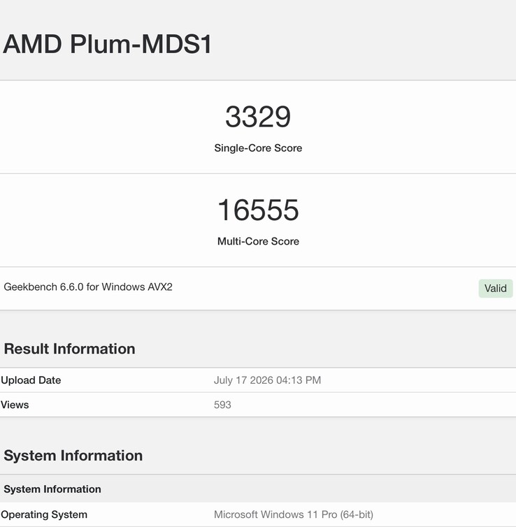 L'image montre la fiche Geekbench 6 de l'échantillon d'ingénierie du Zen 6 qui a fait l'objet d'une fuite.