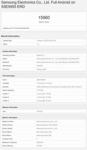 Score Geekbench de l'Exynos 2500 (source d'image : Geekbench)
