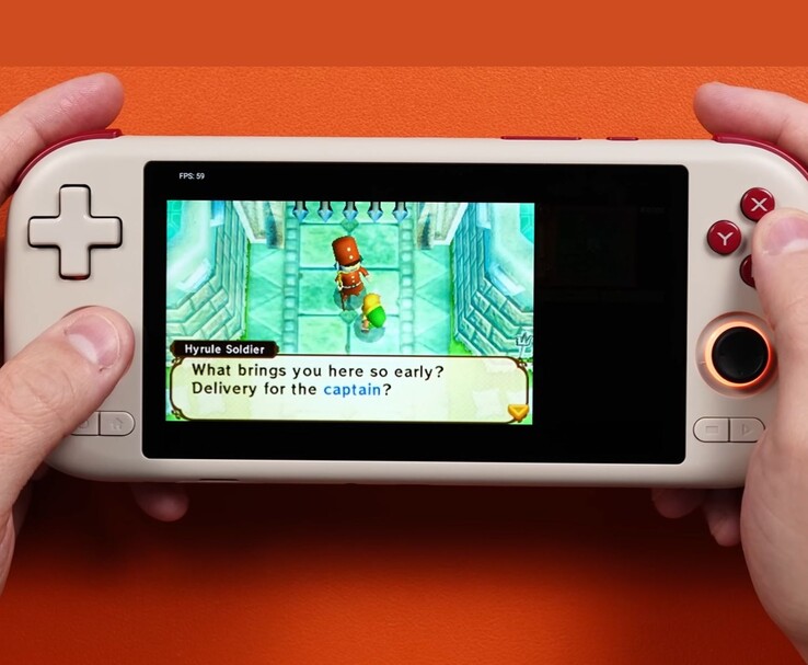 Ordinateur de poche Mangmi Air X exécutant The Legend of Zelda : A Link Between Worlds sur un émulateur 3DS. (Source de l'image : Joey's Retro Handhelds)